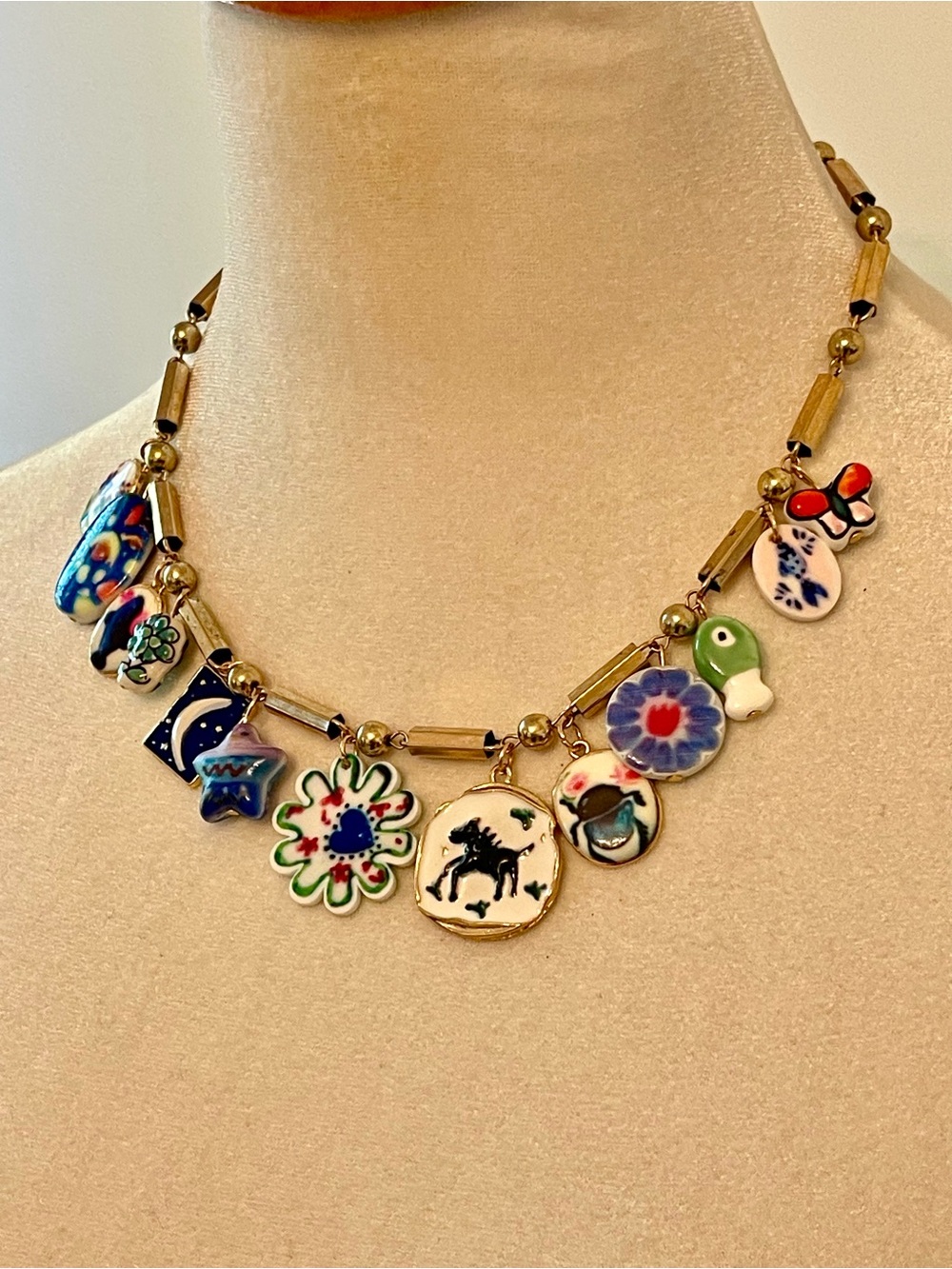 Blue Oversized Enamel Charms Necklace - Picture 3 of 8